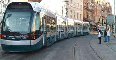 A tram on the streets of Nottingham